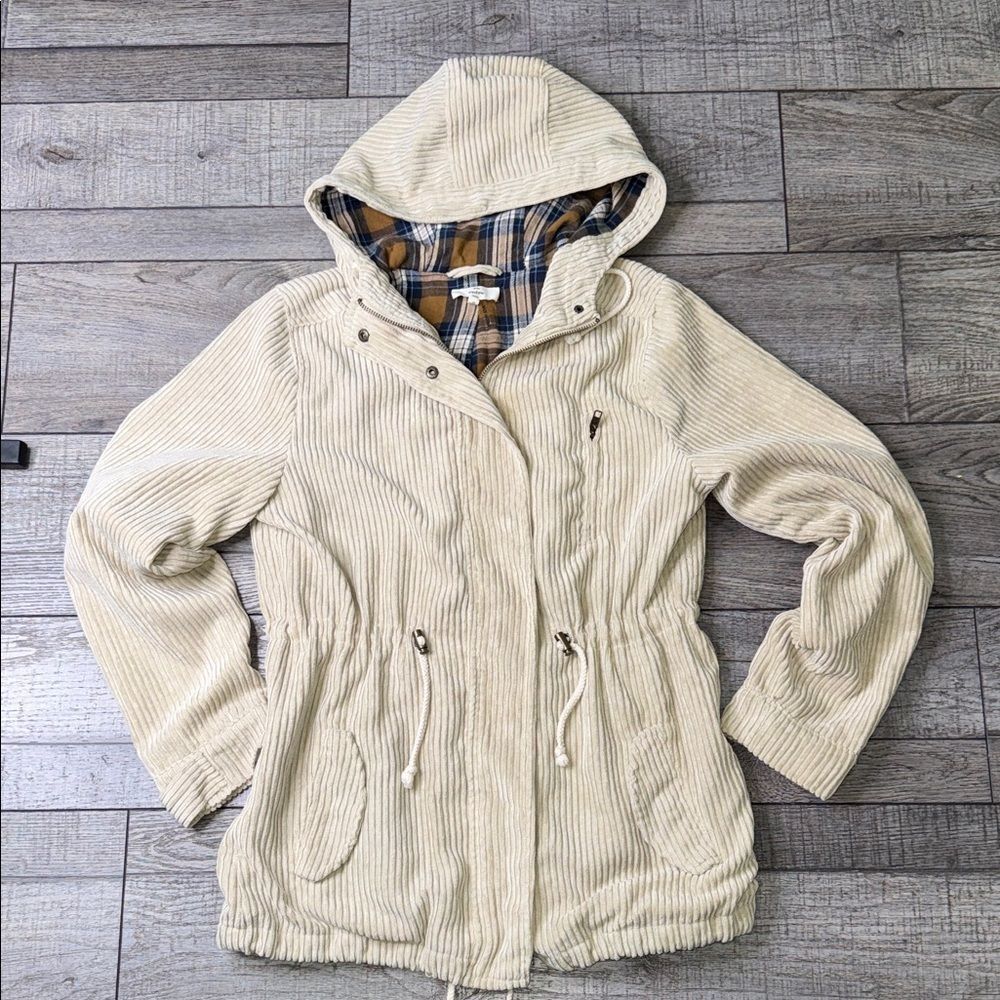 Entro Corduroy Utility Hooded Jacket with Plaid Lining